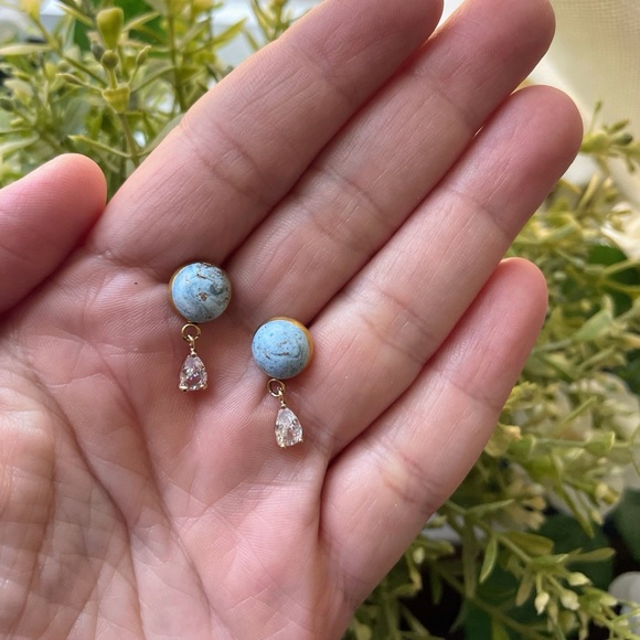 Dainty Blue Matte Stone Effect CZ Earrings - Picture 4 of 6